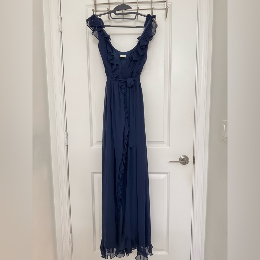 Chic Navy Ruffle Maxi Dress